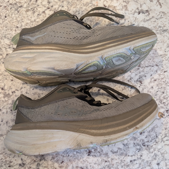 HOKA Bondi 8 Gray/Green Running Shoes Size 7.5 - Picture 4 of 9